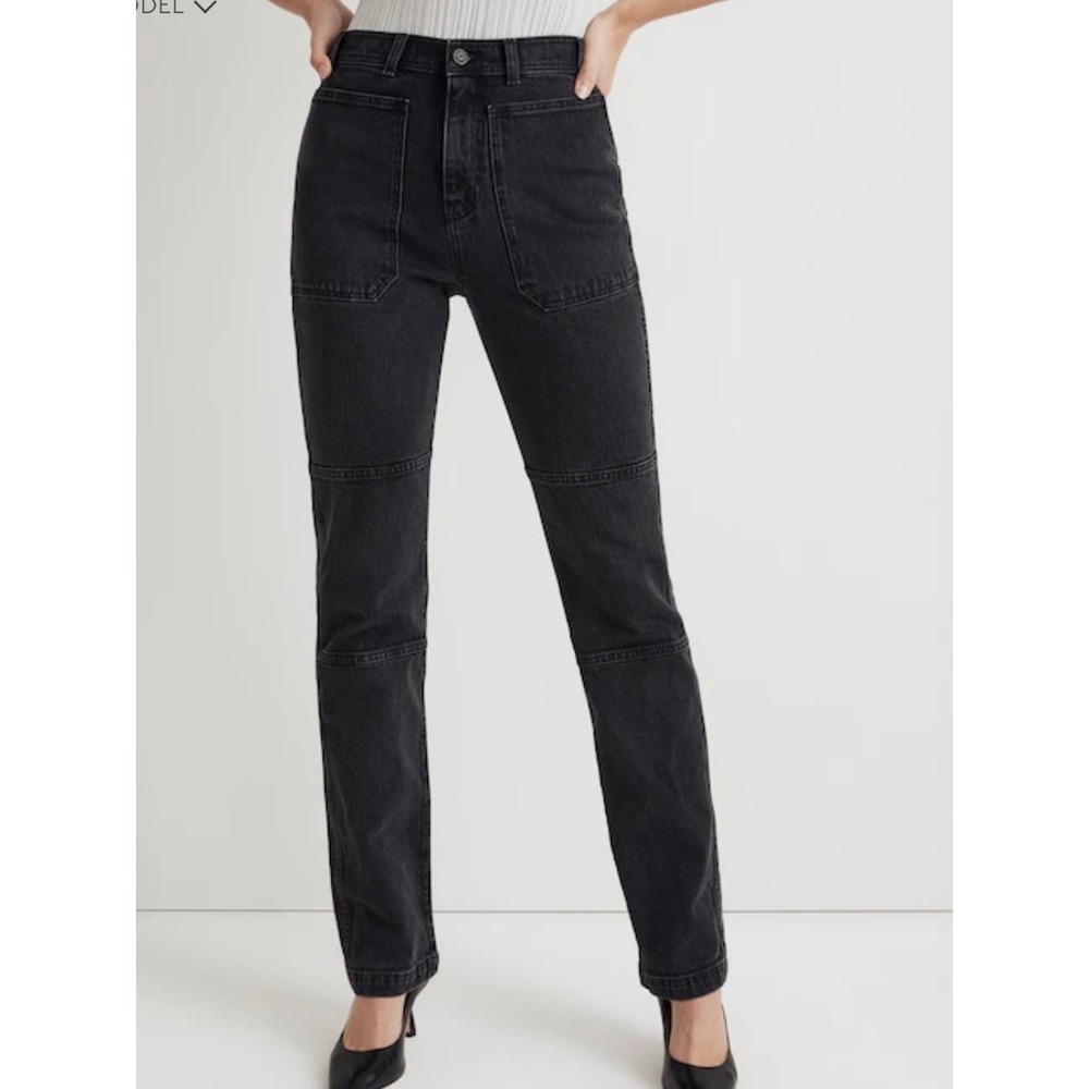 Madewell 90s Straight Jeans Black High Rise Ankle 29P (Fits 30x27) Patch Pocket